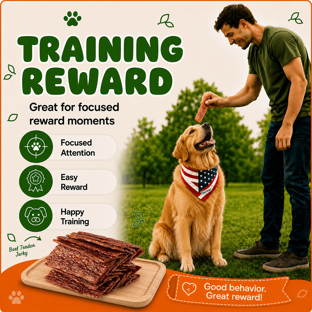 Beef Strips for Dogs 100g Beef Tendon Slices, Canine Snack Treats for Supervised Reward Time, Home Training Practice and Everyday Bonding