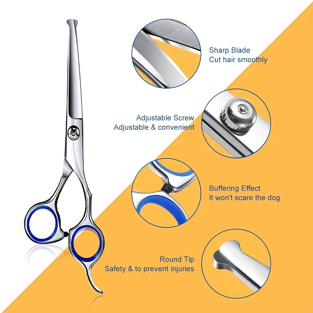 Pet Grooming Scissors 6-Piece Set with Titanium-Coated 4CR Stainless Steel and Rounded Tips, Manual Coat Trimming Tools for Dogs and Cats