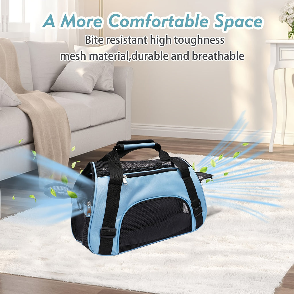 Soft Pet Carrier Crossbody Bag, Lightweight Foldable Travel Carrier for Small Dogs and Kittens, Blue or Pink with S, M and L Options for Walks and Vet Visits