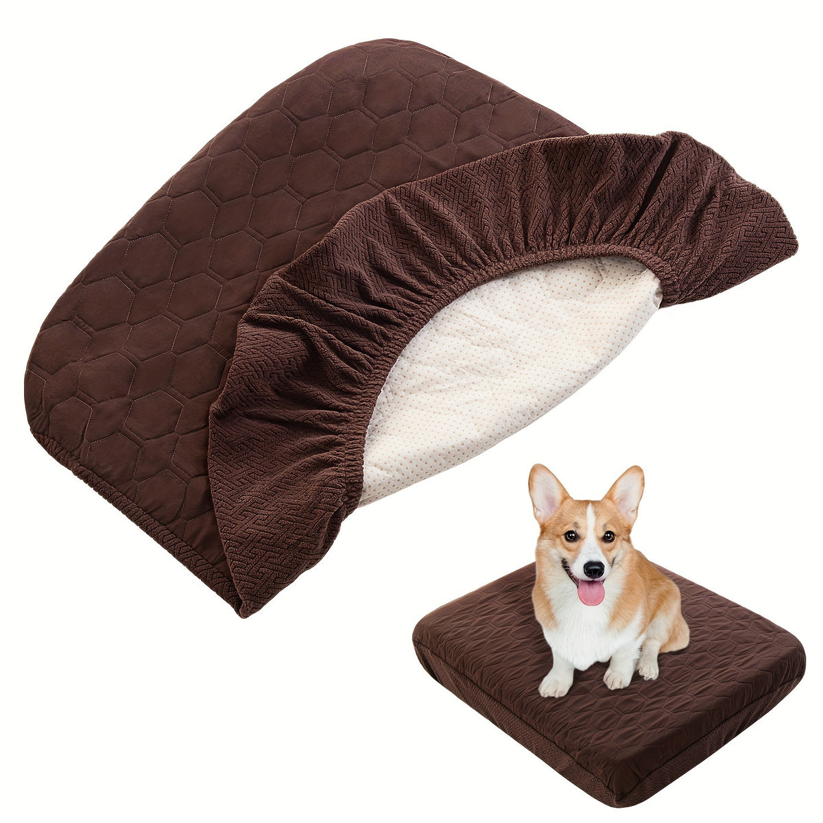 Quilted Dog Bed Cover 20.08 x 29.92 Inches, Elastic-Edge Argyle Pattern Pet Bedding Accessory in Coffee, Dark Gray, Peacock Blue or Burgundy