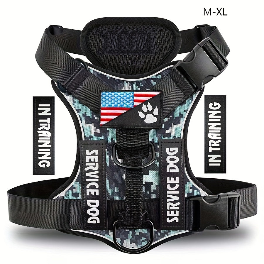 Dog Harness Vest with 5 Patches, Adjustable Reflective Oxford Walking Gear with Soft Mesh Lining for Small Medium Large Dogs, XS to XL