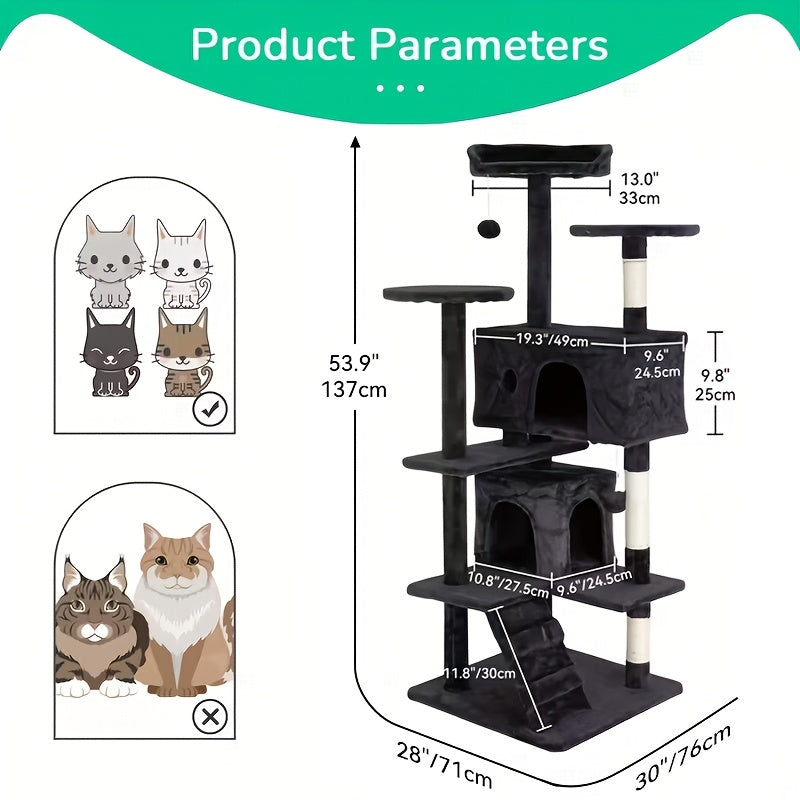 Cat Tree Activity Center for Indoor Cats, Multi-Level Climbing Tower with Scratching Posts, Perches and Condo Hideaways, 36-80 Inch Height Options
