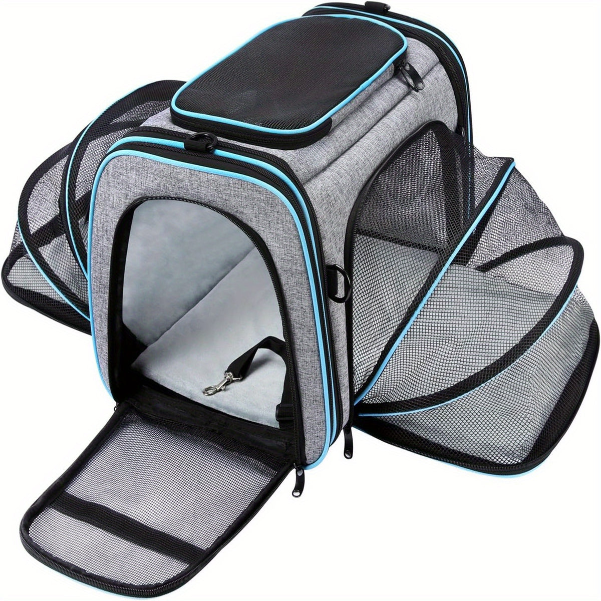 Expandable Pet Carrier Bag with Two Mesh Windows, Soft-Sided Travel Tote with Removable Washable Pad, Shoulder Strap and Top Entry for Small Dogs and Cats