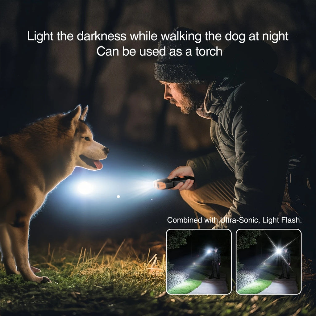 Handheld Ultrasonic Dog Training Device with LED Flashlight, Adjustable Portable Bark Deterrent for Supervised Indoor and Outdoor Use