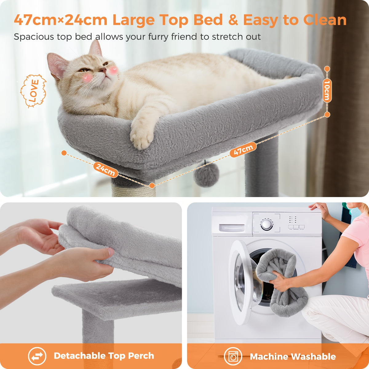 Cat Tree with Oversized Top Perch, 56.3 Inch Multi-Level Indoor Cat Tower with Hammock, Two Condo Hideaways and Scratching Posts, Five Colors