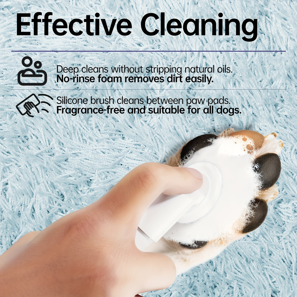 No-Rinse Paw Cleaner for Dogs and Cats, 5oz Paw Wash with Soft Brush, Lavender Chamomile, Lemongrass Sage or Fragrance-Free Options for Daily Grooming