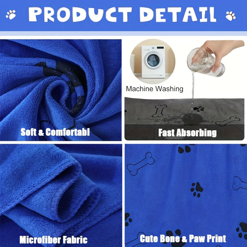 Dog and Cat Drying Towel, Blue Microfiber Pet Bath Towel with Absorbent Quick-Drying Fabric, Low-Lint Medium Size for Everyday Grooming, 1pc