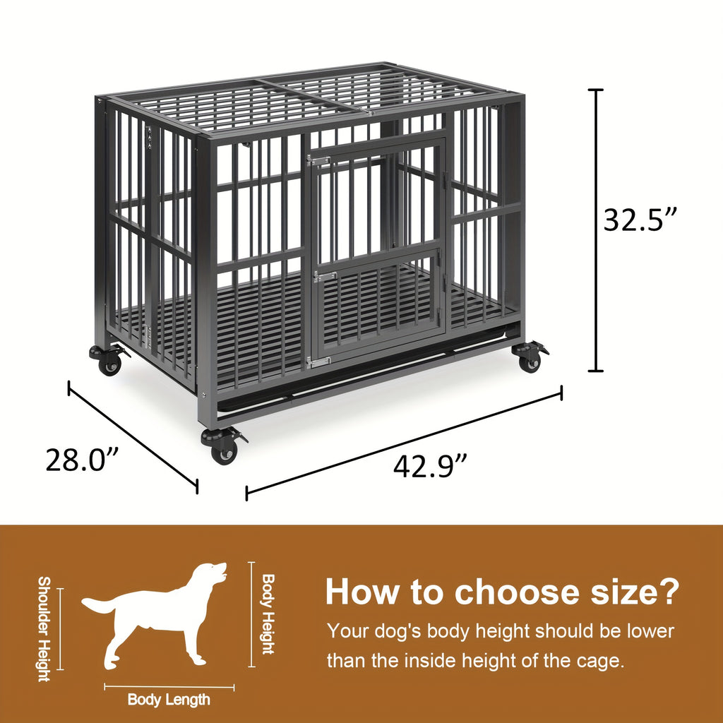 Folding Heavy Duty Dog Crate with Lockable Wheels, Double Door Pet Kennel in 38 or 43 Inch Models for Home Containment and Supervised Use