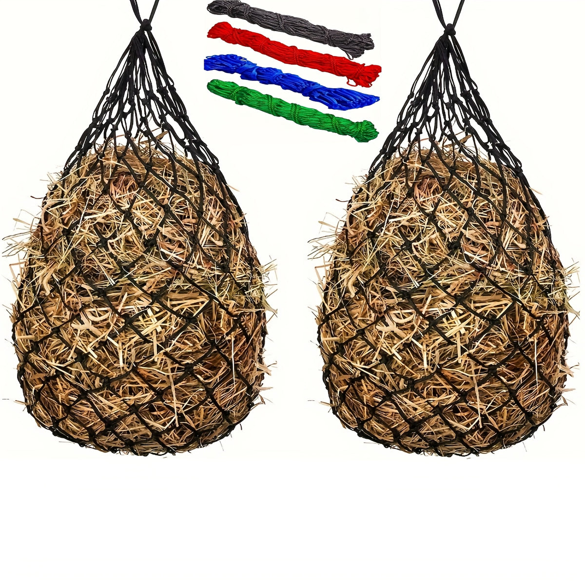 Horse Hay Nets 2 Pack, 40-Inch Slow Feed Hay Bags with 2-Inch Holes for Horses, Sheep and Donkeys, Black or Red Feeding Net Options