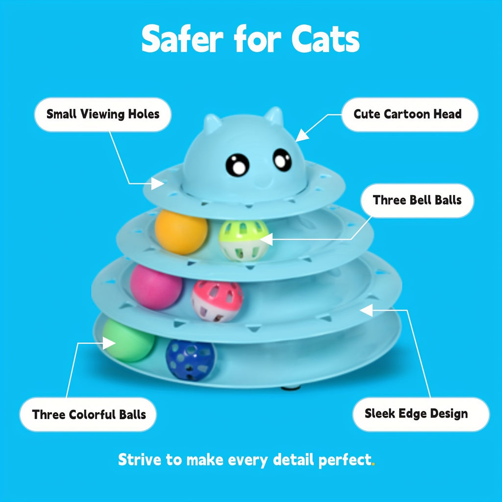 Cat Ball Track Toy with Six Colorful Balls, Three-Tier Interactive Tower with Non-Slip Base and Detachable Layers for Indoor Cats and Kittens