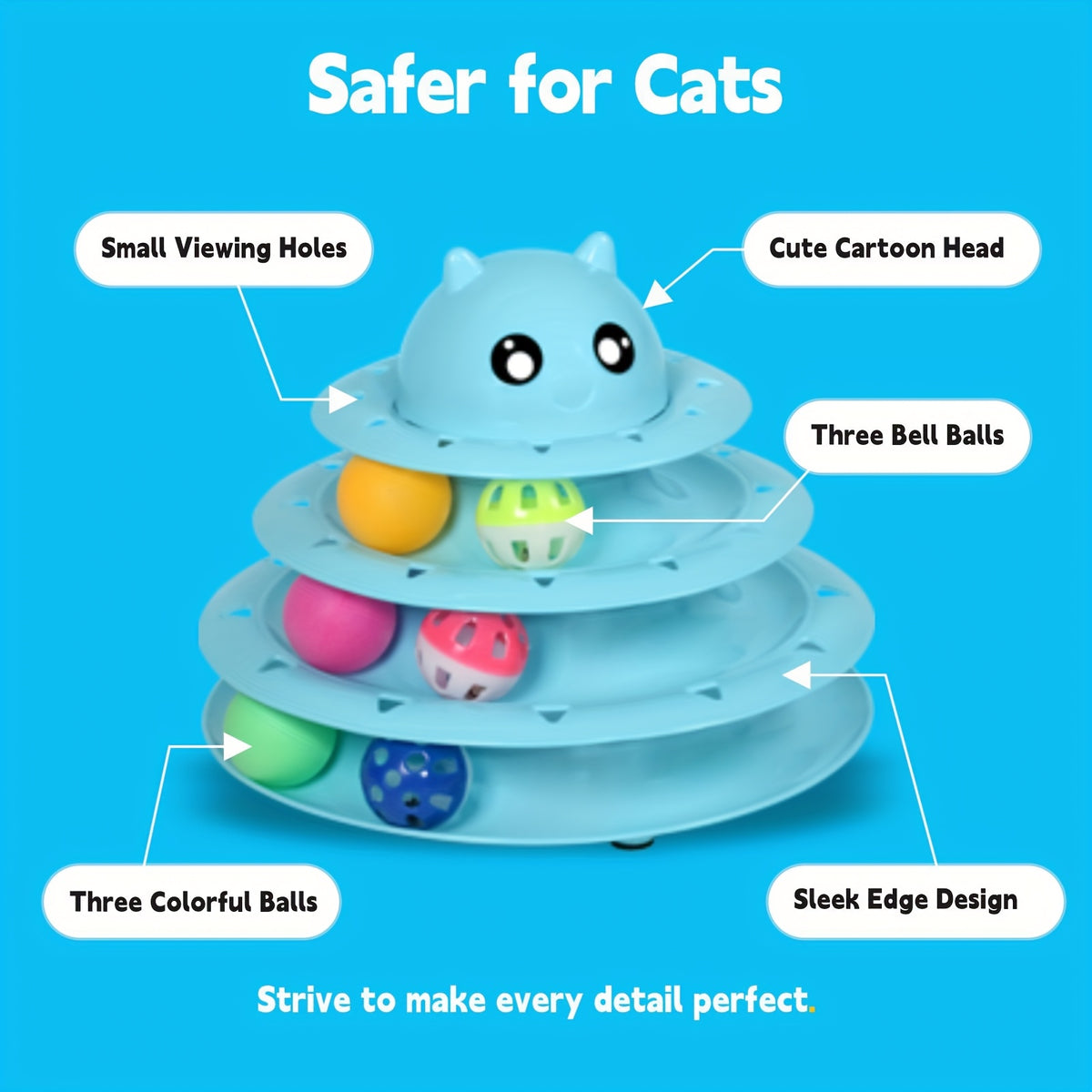 Cat Ball Track Toy with Six Colorful Balls, Three-Tier Interactive Tower with Non-Slip Base and Detachable Layers for Indoor Cats and Kittens
