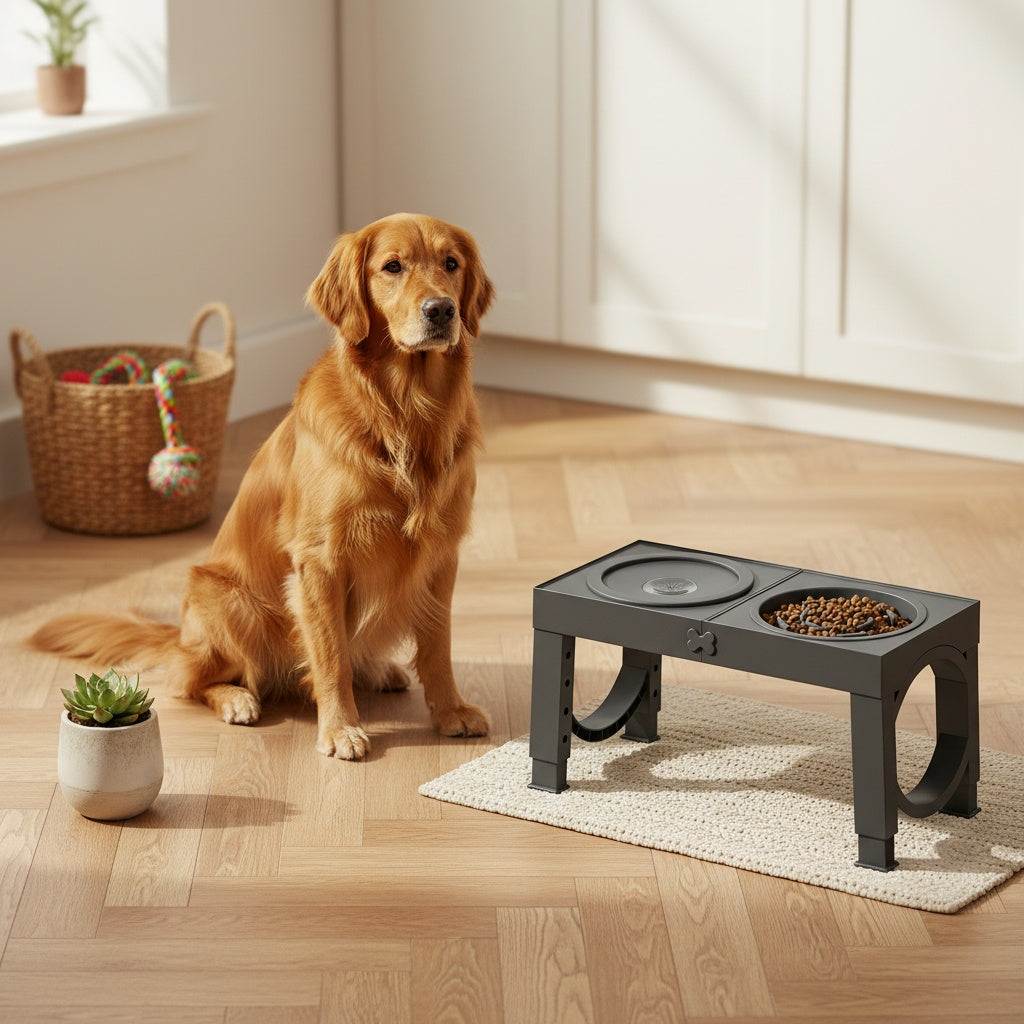 Foldable Elevated Dog Bowls with Height Adjustable Stand for Large Dogs, Raised Food and Water Feeding Station with Stainless Steel Bowl Options