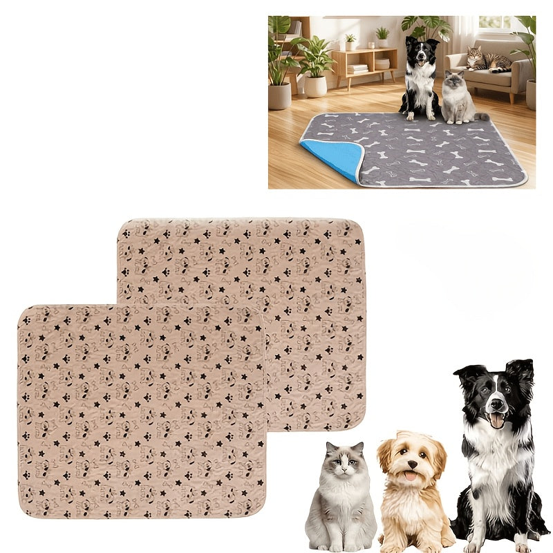 Washable Dog Pee Pads with Bone Print, 4-Layer Reusable Puppy Training Mats with Non-Slip Base for Floors, Crates and Travel, S M L