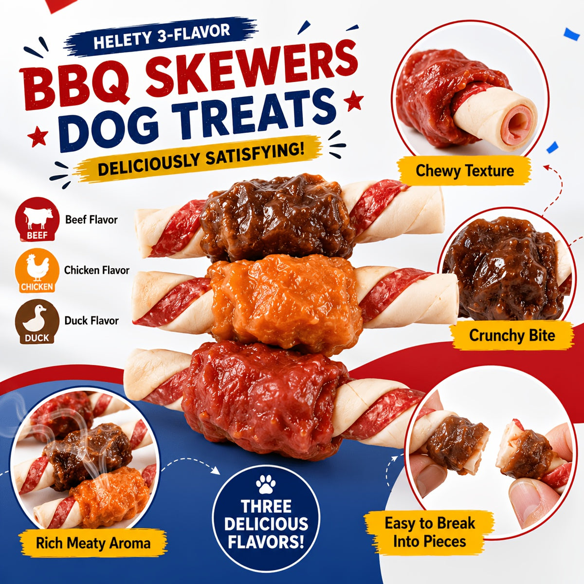Dog Chew Treats Kabob Mix with Triple Flavor Options, 4 oz and 7.3 oz Packs Plus Combo and Sample Selections for Supervised Snack Time