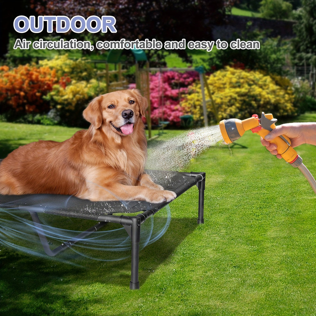 Elevated Dog Bed for Large Dogs, Cooling Outdoor Dog Cot with Breathable Mesh, Tool-Free Assembly Washable Raised Pet Bed with Anti-Slip Feet for Indoor and Outdoor Use, Portable Camping Cot for Summer