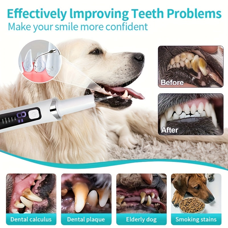Electric Pet Tooth Cleaner for Dogs and Cats, USB Rechargeable Oral Care Kit with Sonic and Manual Modes, White Dental Cleaning Tool