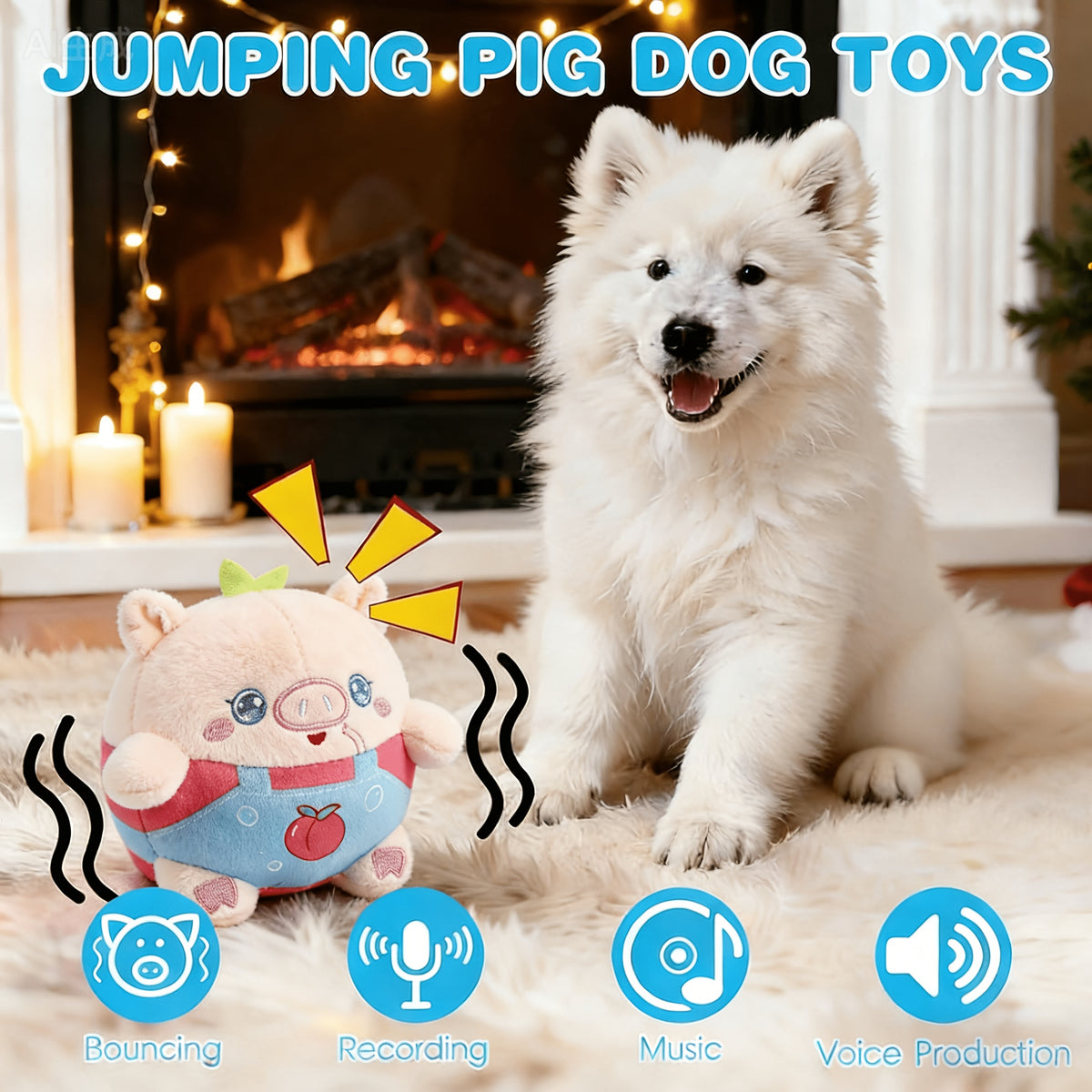 Interactive Plush Dog Toy with Bouncing Ball and Sound, USB Rechargeable Cartoon Animal Pet Toy for Supervised Indoor Chase and Play