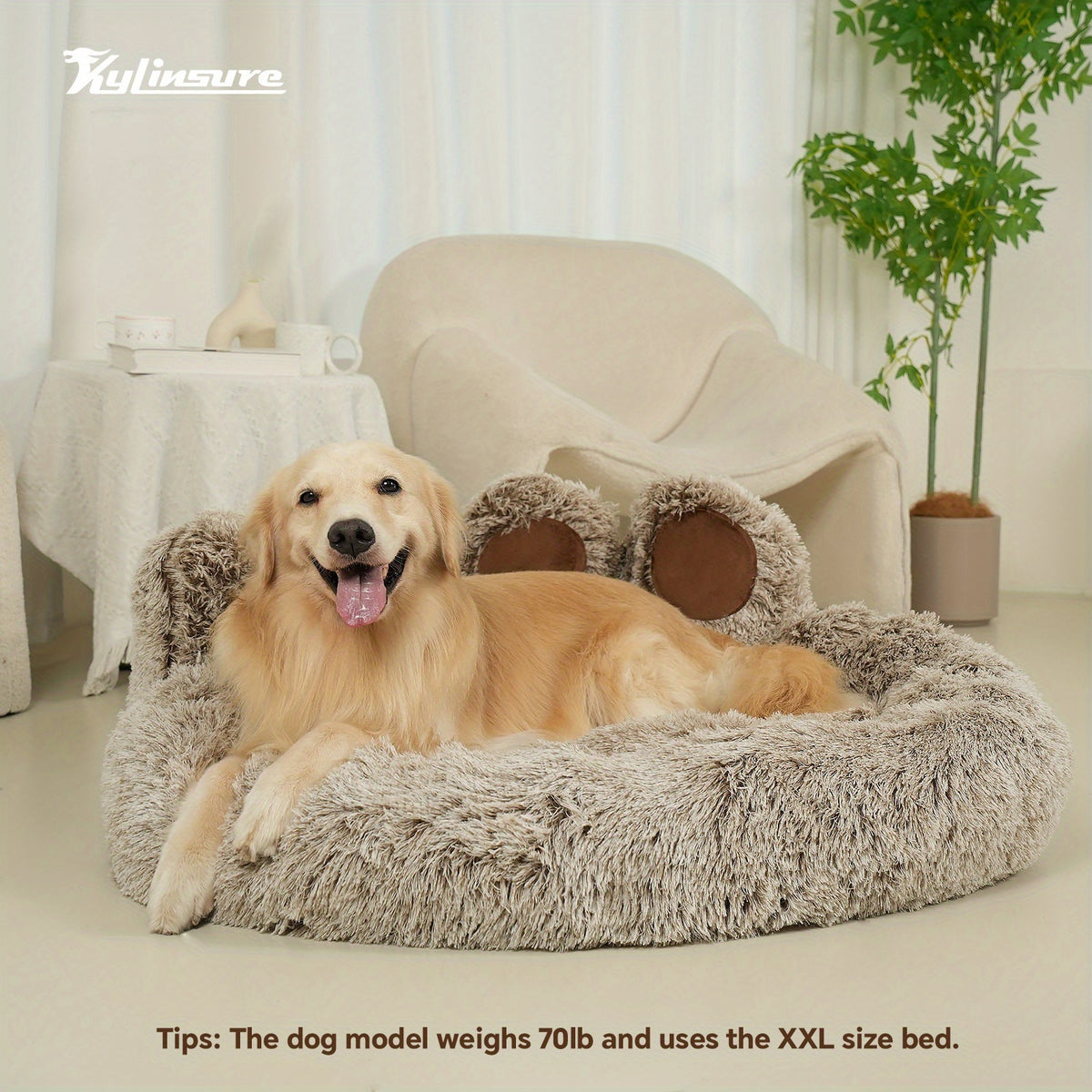 Bear Paw Dog Bed with Plush Raised Sides, Soft Cozy Cat Sleeping Cushion for Indoor Naps, Five Color Options and Six Sizes