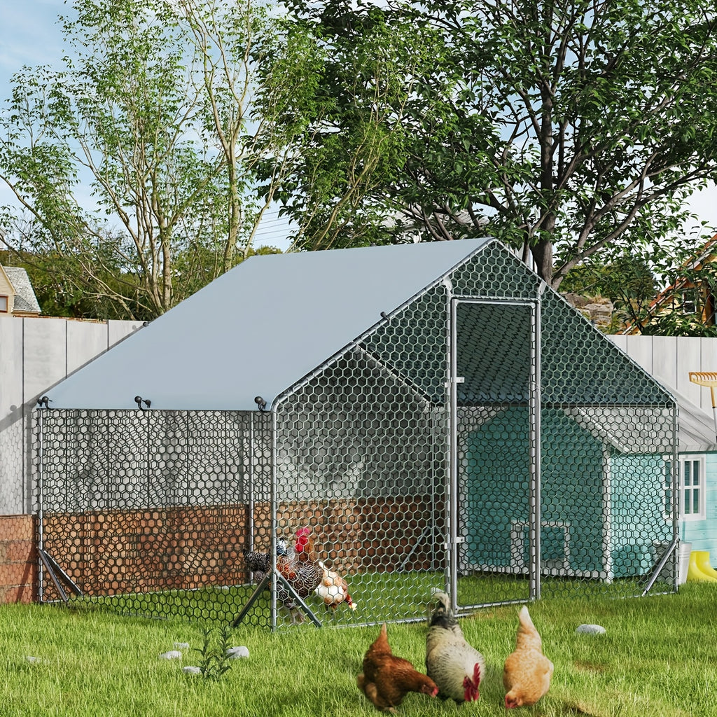 Chicken Run with UV Cover, Metal Walk-In Poultry Enclosure with Door for Backyard Hens, Outdoor Flock Care and Garden Setups, Three Size Options
