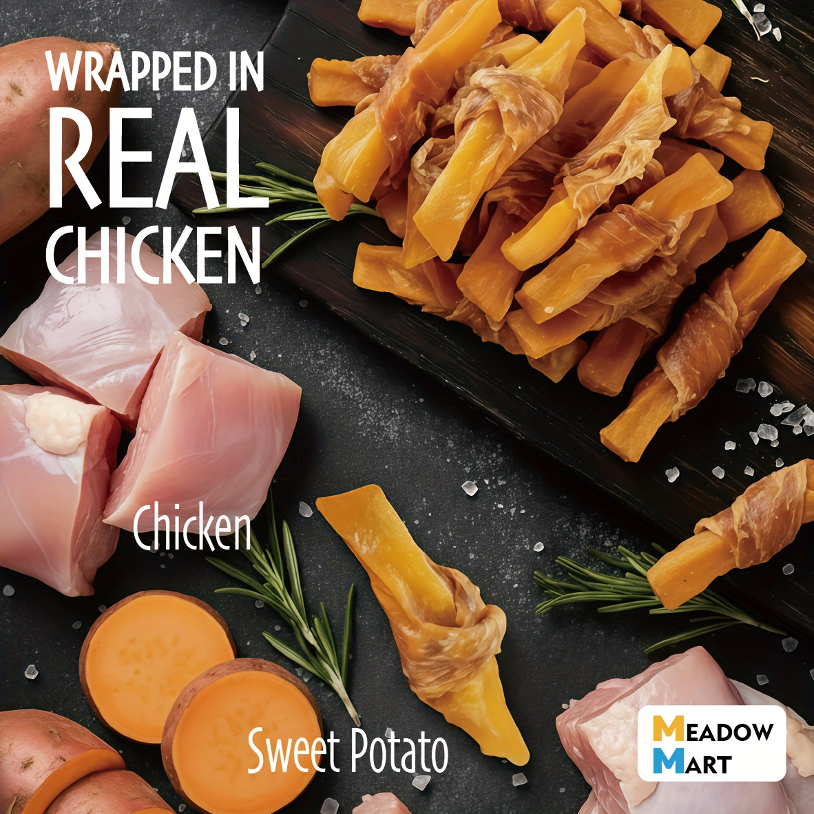 Chicken-Wrapped Sweet Potato Fries for Dogs, Chewy Dog Treats in 600g or 900g Packs for Supervised Snack Time, Everyday Rewards and Pet Gifts