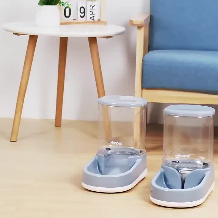 Automatic Dog Feeder and Waterer Set, 2-Piece Plastic Gravity Food and Water Dispensers with Clear Reservoirs for Small, Medium and Large Dogs