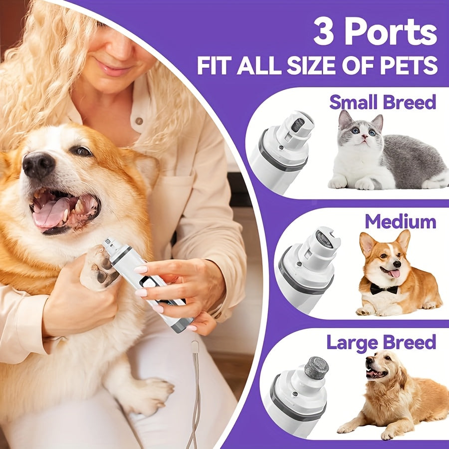 Dog Nail Grinder with LED Light, Quiet 3-Speed Rechargeable Pet Nail Trimmer with 3 Grinding Ports and Diamond Bit for Small, Medium and Large Dogs and Cats