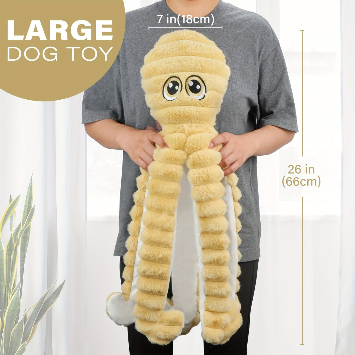 Octopus Plush Dog Toy with Squeaker, Single Soft Stuffed Puppy Play Toy for Supervised Interactive Games, Six Color Options Including Tie-Dye