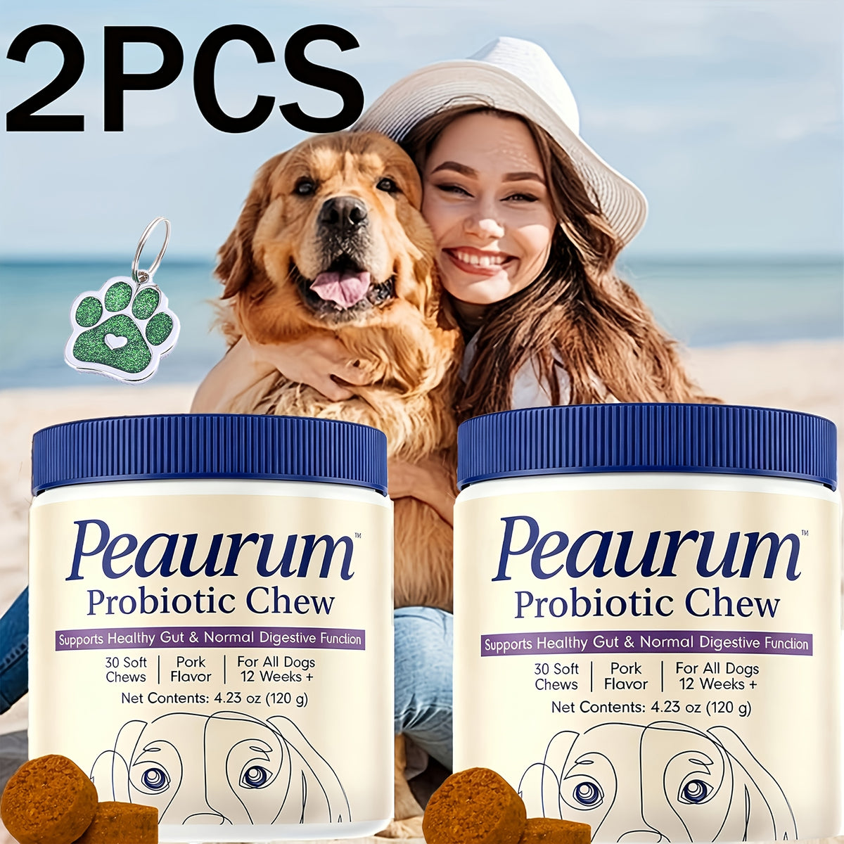 Dog Probiotic Supplement in 1 or 2 Pack Options, Listed 120g Capacity for Owner-Managed Canine Nutrition and Everyday Pet Wellness Routines