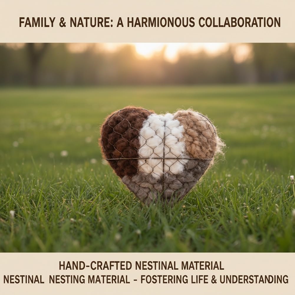 Heart-Shaped Hummingbird Nest, Handmade Fiber Bird Nest with 2 Bags of Nesting Materials, Finished Heart Garden Accent and Bird Lover Gift