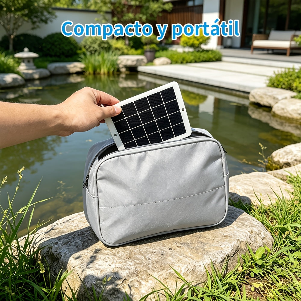 Solar Pond Air Pump with Dual Outlets, Portable Hanging Aquarium Aerator with Solar Panel, Air Tubing and Two Air Stones for Outdoor Fishkeeping