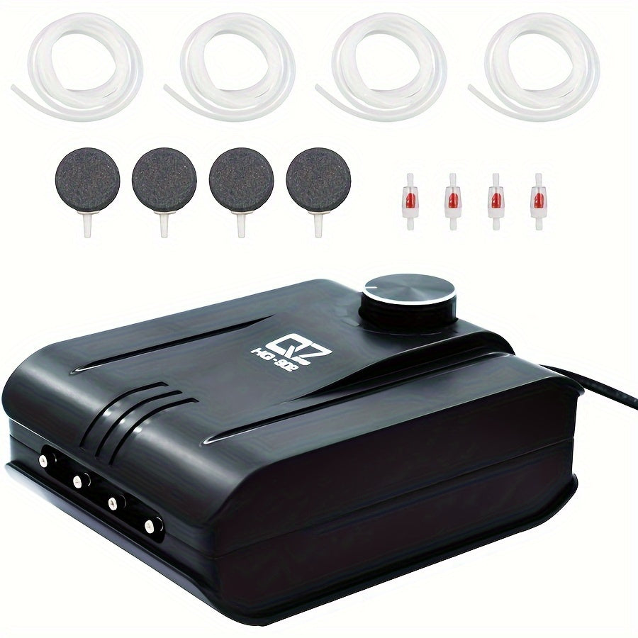 Aquarium Air Pump with 4 Outlets and Adjustable Air Valve, Fish Tank Aerator Kit with Air Stones, Check Valves and Tubing for Hydroponics