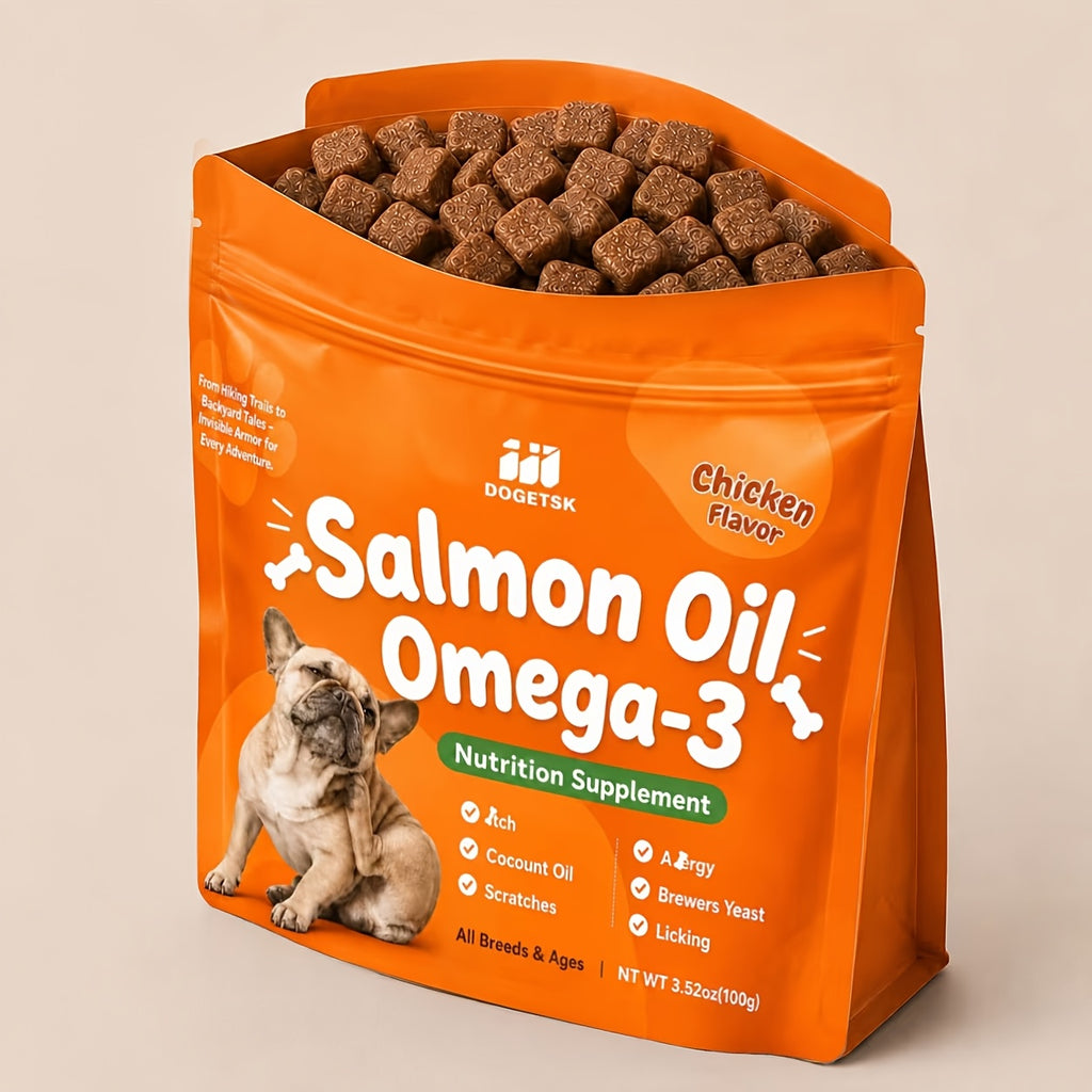 Omega-3 Fish Oil Chews for Dogs and Cats with Wild Alaskan Salmon Oil, Chewable Pet Supplement for Everyday Skin and Coat Care Routines