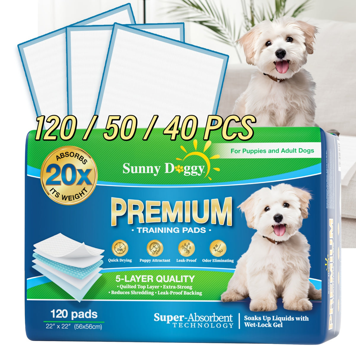 Dog Training Pads 36 x 36 Inches, 40 Count Disposable Absorbent Puppy Pee Pads with Odor Control and Leak Protection for Indoor Housebreaking