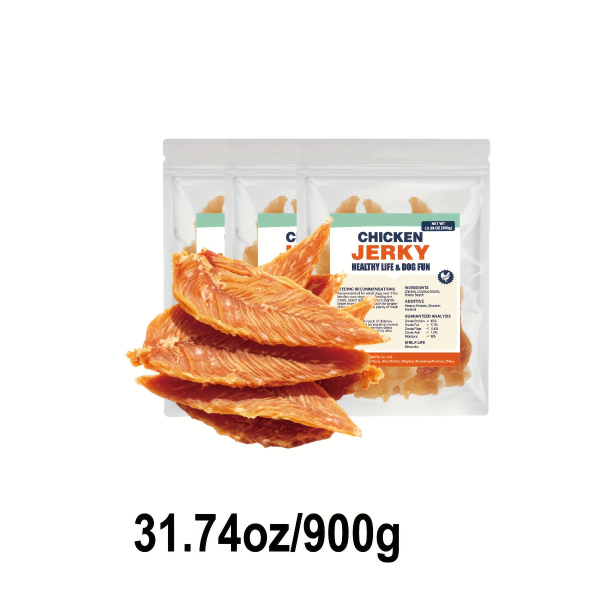 Grain-Free Chicken Jerky Strips for Dogs, High-Protein Dried Meat Training Treats for Small and Large Breeds, 300g, 600g and 900g Options