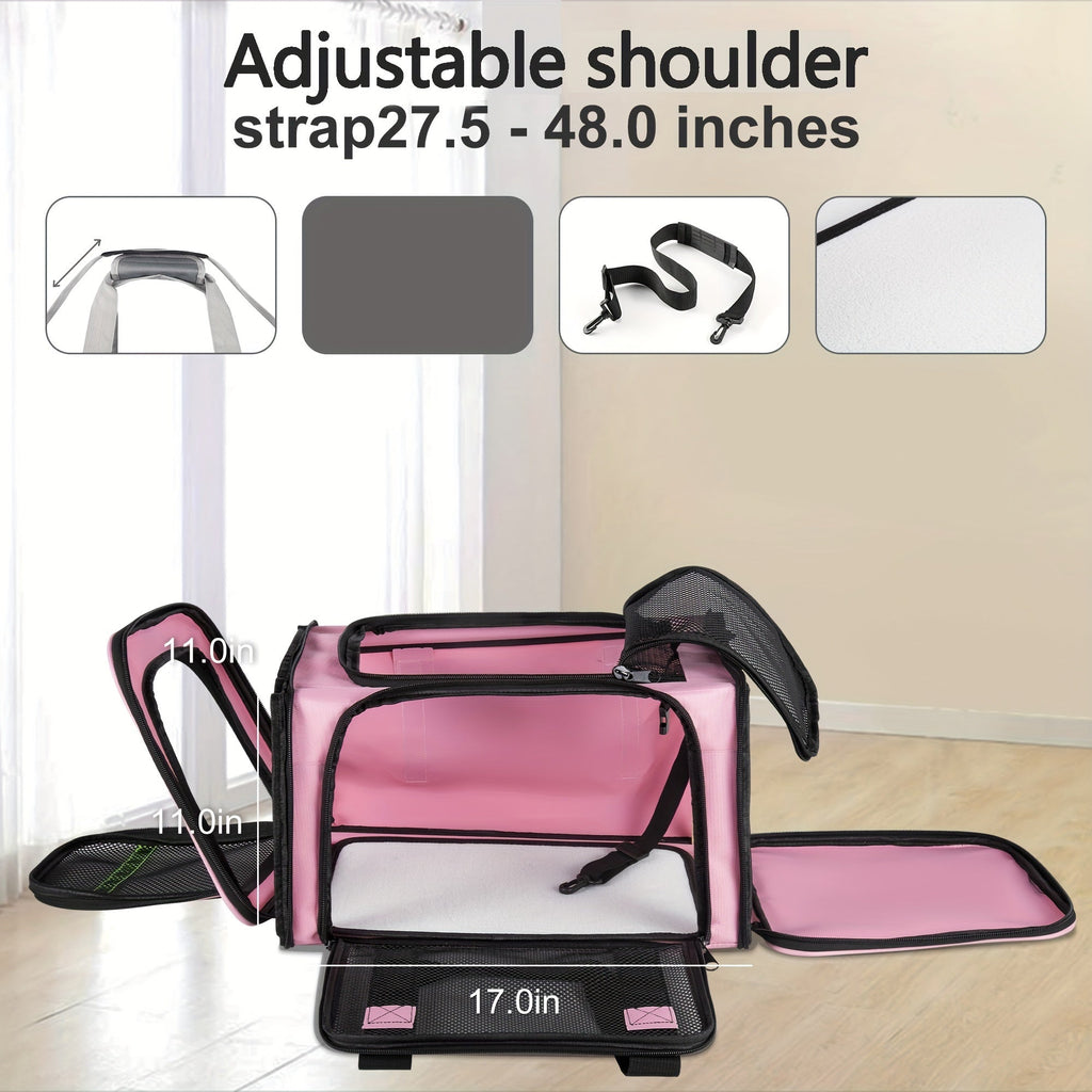 Cat Travel Carrier with Mesh Windows, Collapsible Soft-Sided Pet Bag for Cats and Small Dogs Under 15 lbs, Shoulder Strap and Padded Carry Handle