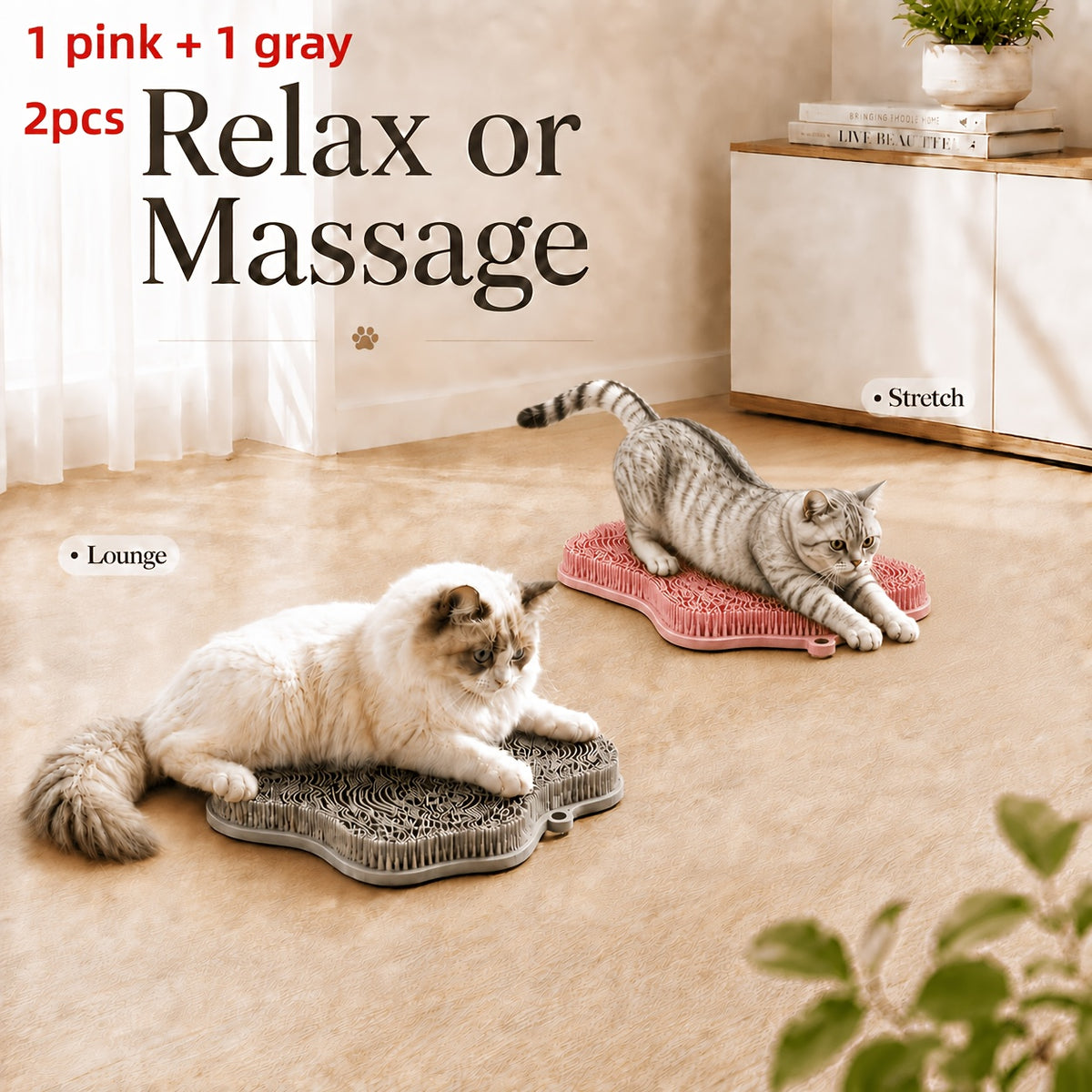 Cat Massage Brush Mat for Self Grooming, 11.02 x 11.81 Inch Wall-Mounted Scratcher Pad for Indoor Cats, Loose Fur Care in Blue, Pink or Gray