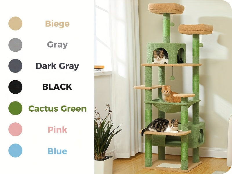 Cat Tree with Eight Levels, 72 Inch Indoor Cat Tower with Spacious Condo, Sisal Scratching Posts, Padded Perches and Basket for Rest and Play