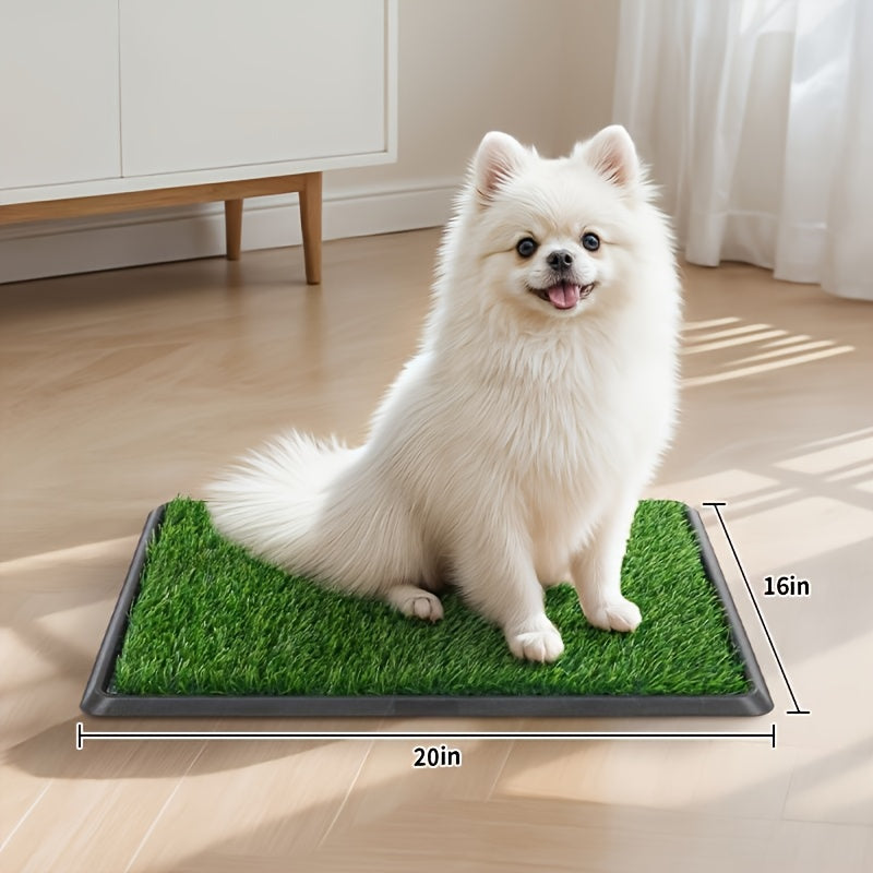 Portable Dog Grass Potty 20 x 16 Inch, Washable 3-Layer Puppy Training Toilet with Drainage Tray and Two Turf Mats for Apartments, Balconies and Travel