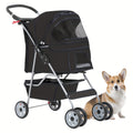 Pet Stroller with Four-Wheel Layout, Folding Frame and Mesh Canopy, Dog and Cat Pushchair with Storage Basket, Cup Holder and Removable Liner