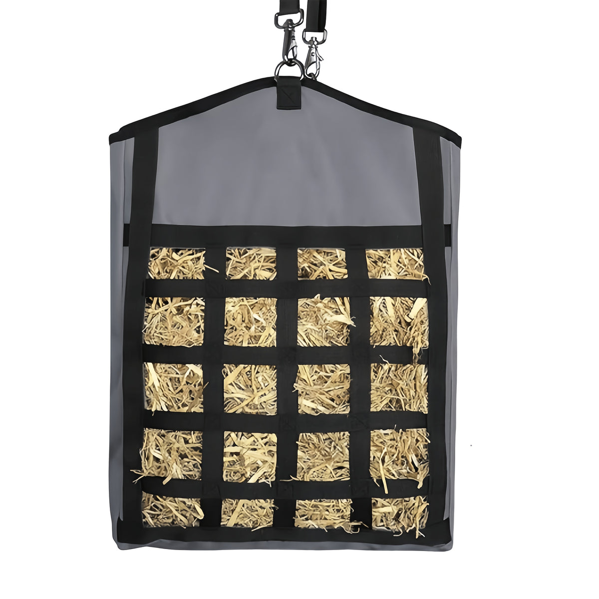 Hanging Hay Feeder Bag for Horses, Goats and Sheep, Open-Top Forage Holder with Grid Feeding Panel for Barn Stalls, Fences and Trailers