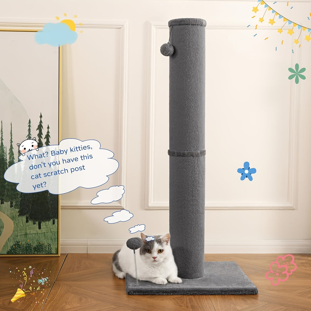 Thick Cat Scratching Post for Large Cats, 41.73-Inch Tall Hardwood Scratcher with 5.7-Inch Column, Heavy Base and Replaceable Toy Balls, Gray