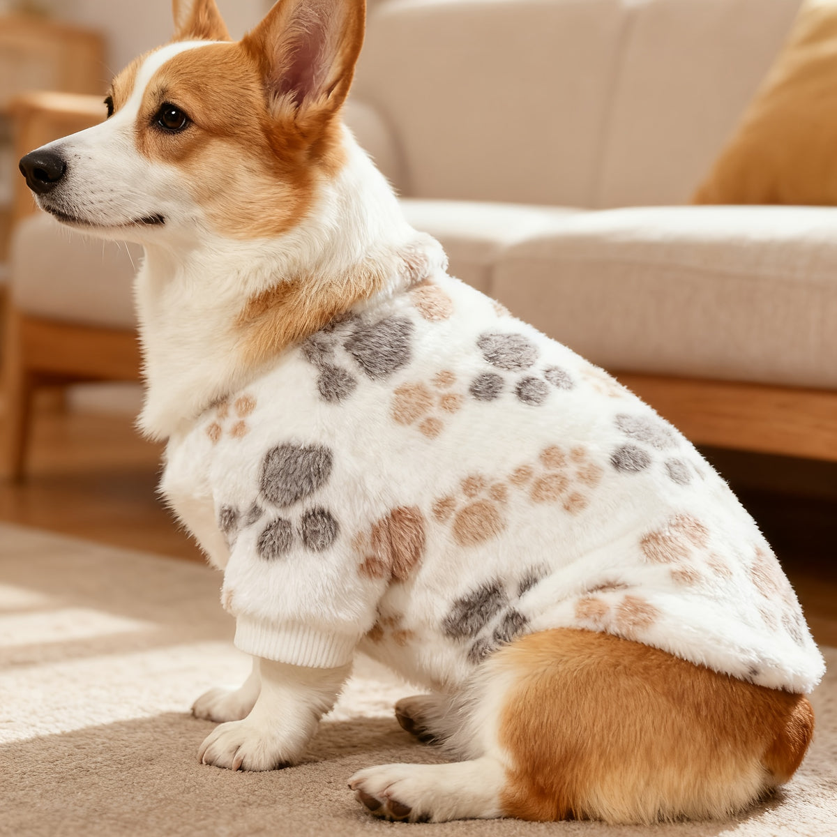 Warm Winter Dog Sweater for Small Medium Dogs, Soft Paw Print Puppy Cold Weather Outfit, Cozy Pet Apparel for Chihuahua Schnauzer Teddy Breeds, XS-XXL