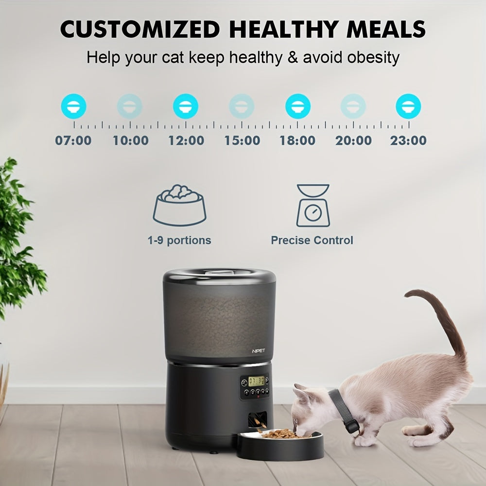 4L Automatic Pet Feeder by NPET, Cat and Dog Food Dispenser with Stainless Steel Bowl, USB or Battery Power and App or Camera Version Options