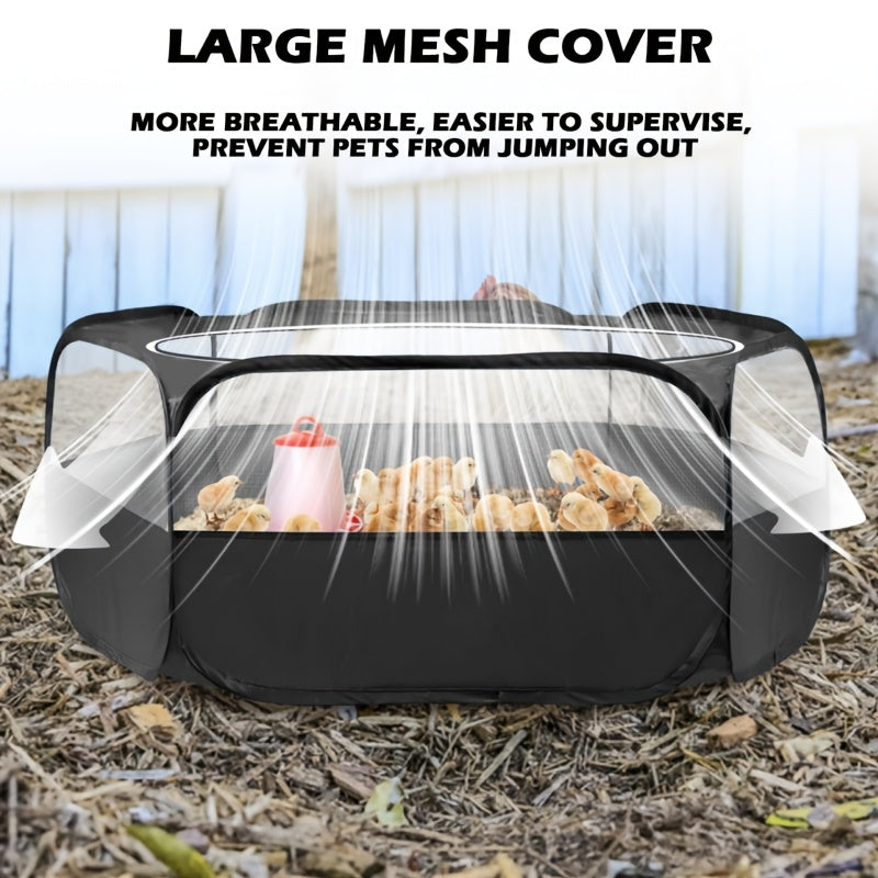 Small Animal Playpen with Mesh Top Cover, Black Foldable Portable Pet Enclosure for Supervised Rabbit and Guinea Pig Indoor or Outdoor Play