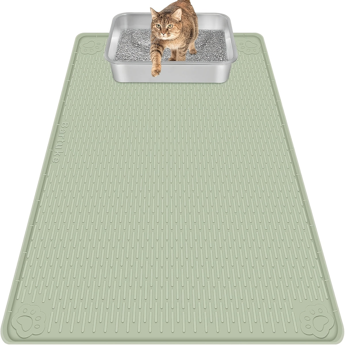 Silicone Litter Mat for Cats 40 x 28 Inches, Extra Large Soft Paw-Friendly Litter Trapping Floor Protector, Rinse-Clean in Khaki or Green
