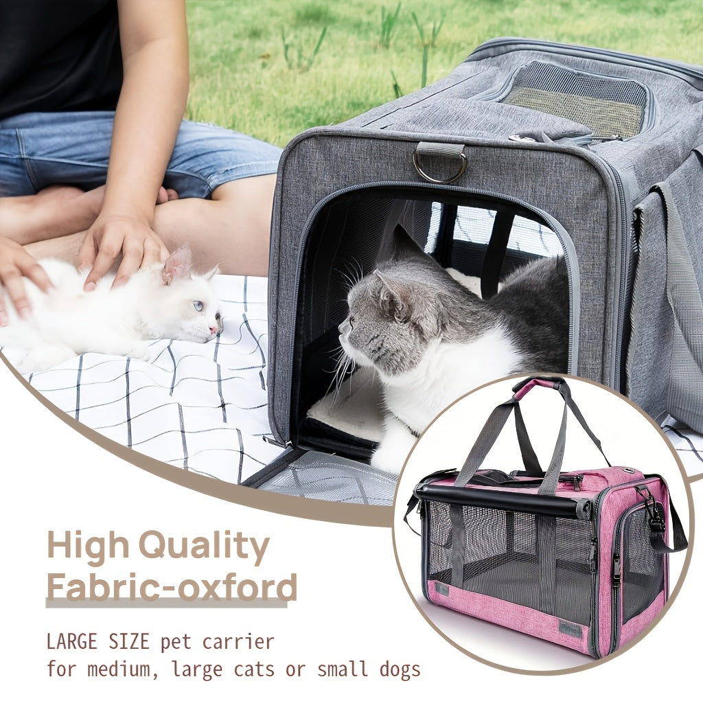 Soft Sided Pet Carrier for Cats and Small Dogs, Medium Grey Foldable Travel Bag with Breathable Design, Privacy Features and Zipper Closure