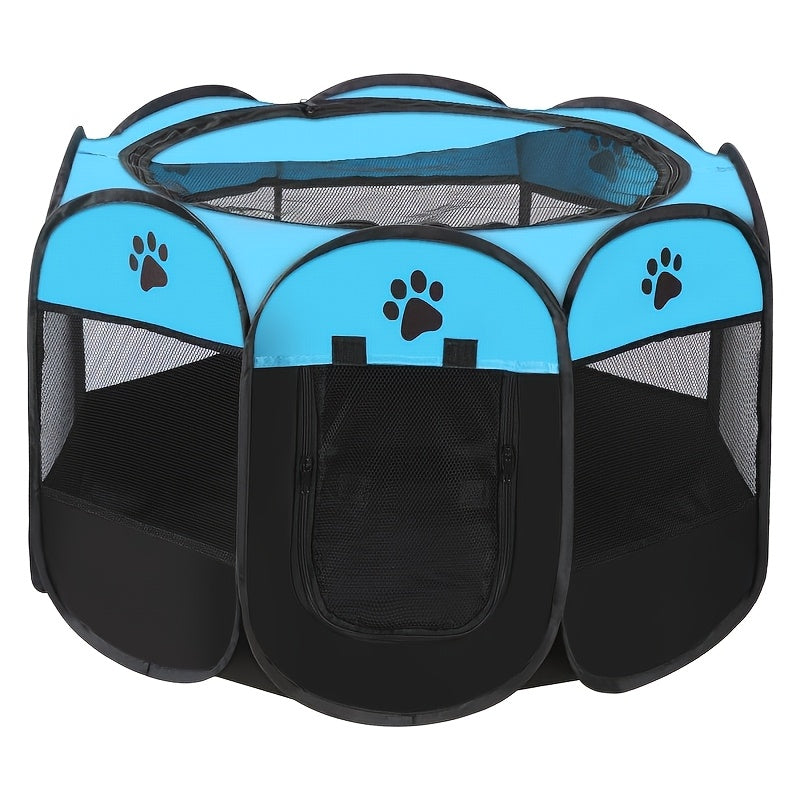 Octagonal Dog Playpen Tent, Foldable Oxford Fabric Pet Enclosure for Dogs and Cats, Blue or Beige Portable Kennel in M, L and XL Sizes