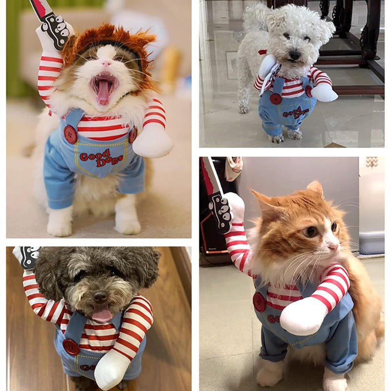 Halloween Dog Costume Deadly Doll Cosplay Outfit in M L XL, Spooky Pet Dress-Up Clothes for Costume Parties, Holiday Gatherings and Dog Photo Sessions