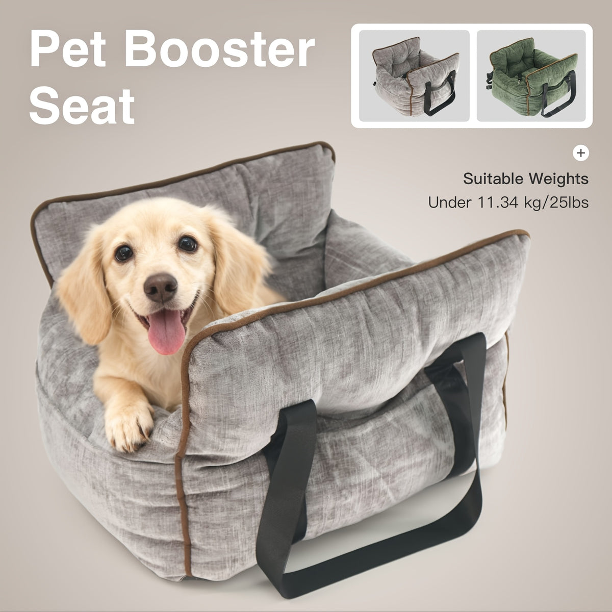 Dog Car Seat Carrier with Handheld and Shoulder Carry Options, Travel Booster Bag for Dogs and Cats with Listed Harness, Seven Color and Style Choices