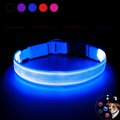 Light Up Dog Collar with 4 Bells, Micro USB Rechargeable LED Nylon Pet Collar with Adjustable Fit, Plastic Buckle and D-Ring for Night Walks